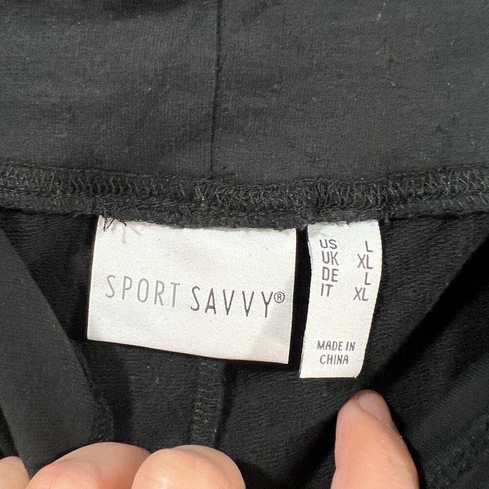 Sport Savvy Regular French Terry Bootcut Pant w/ Wide Waistband Black, Large - Picture 3 of 8